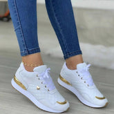 Round Toe Gold Sequin Embellished Lace-Up Sneakers Oshnow